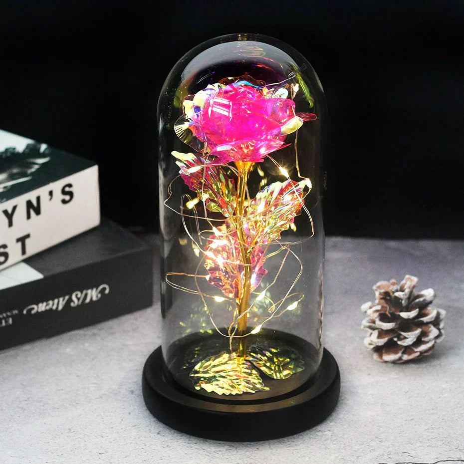 Carvallo – Rosa Eterna en Campana de Vidrio con Iluminación LED Atmosférica