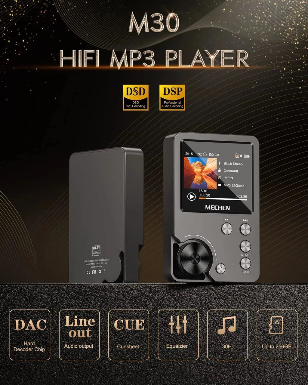 Kalsten | Reproductor MP3 HiFi MECHEN-M30 – Audio sin pérdidas premium con tarjeta de memoria de 64GB, soporta hasta 256GB