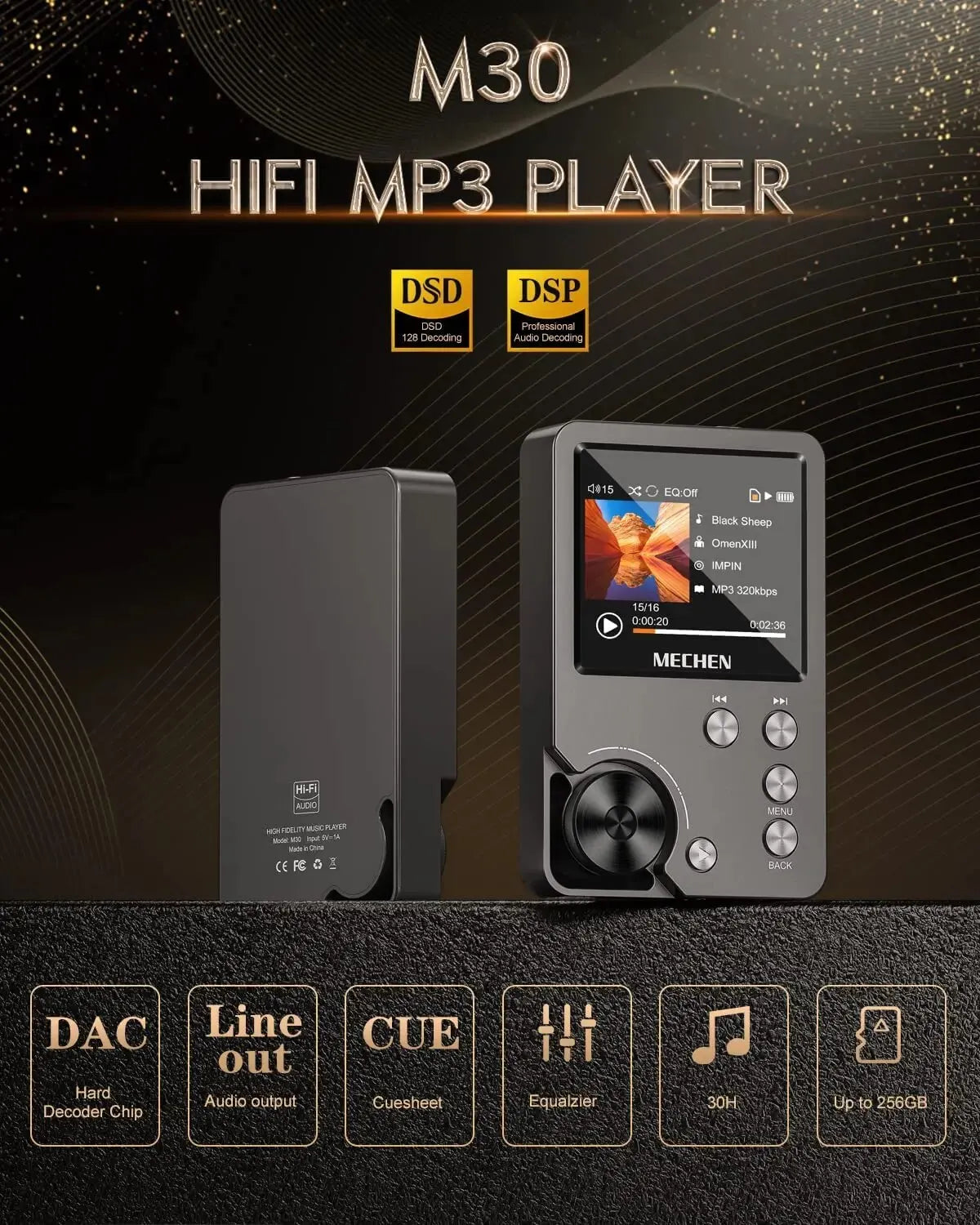 Kalsten | Reproductor MP3 HiFi MECHEN-M30 – Audio sin pérdidas premium con tarjeta de memoria de 64GB, soporta hasta 256GB