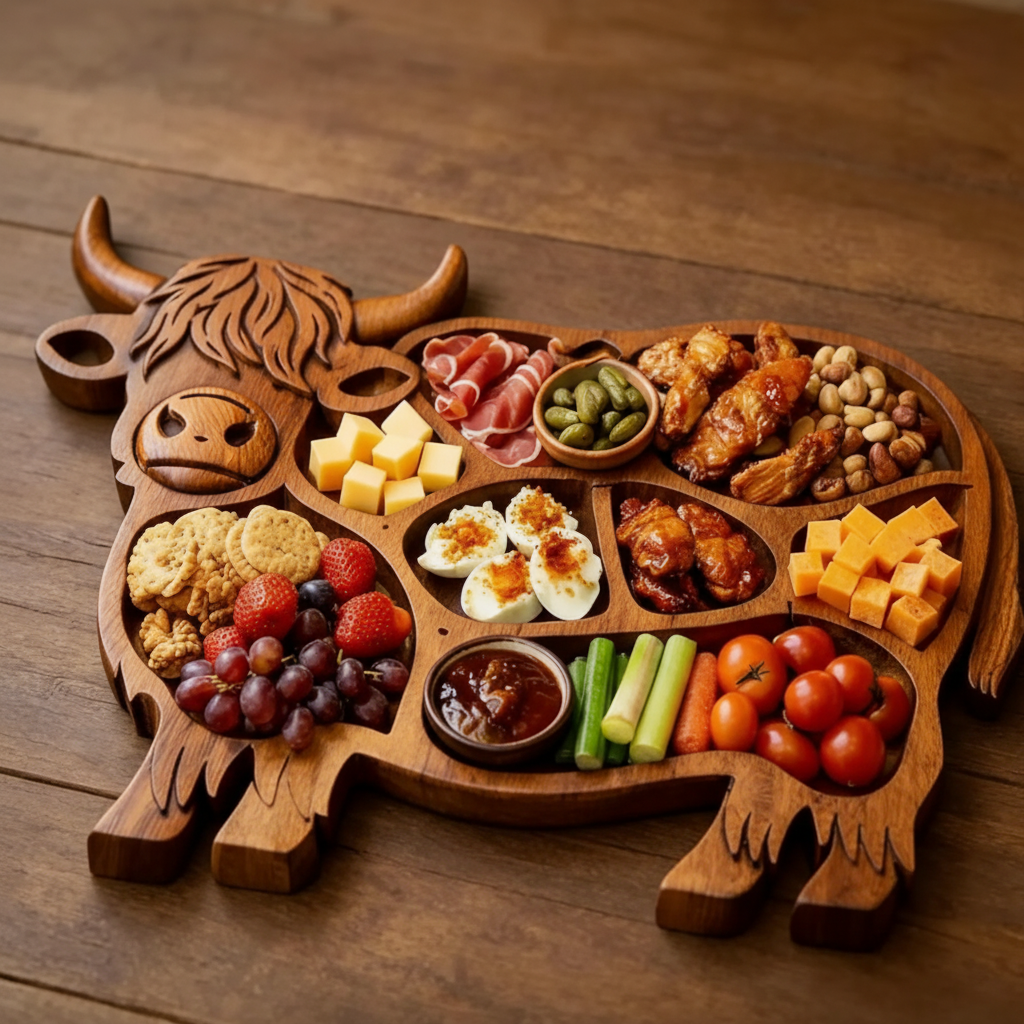 BANQUETE RUSTICO - Tabla de Madera de Vacas Hecha a Mano para Quesos y Carnes