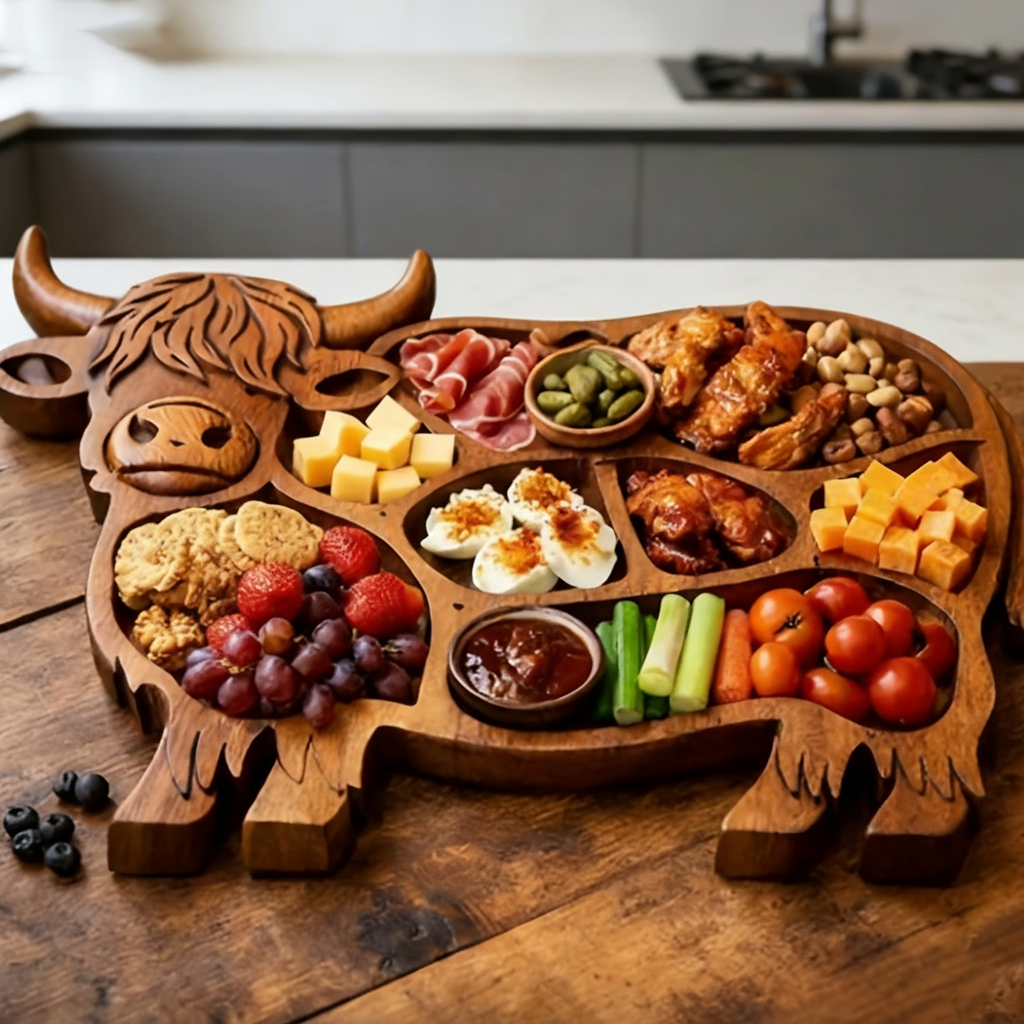 BANQUETE RUSTICO - Tabla de Madera de Vacas Hecha a Mano para Quesos y Carnes