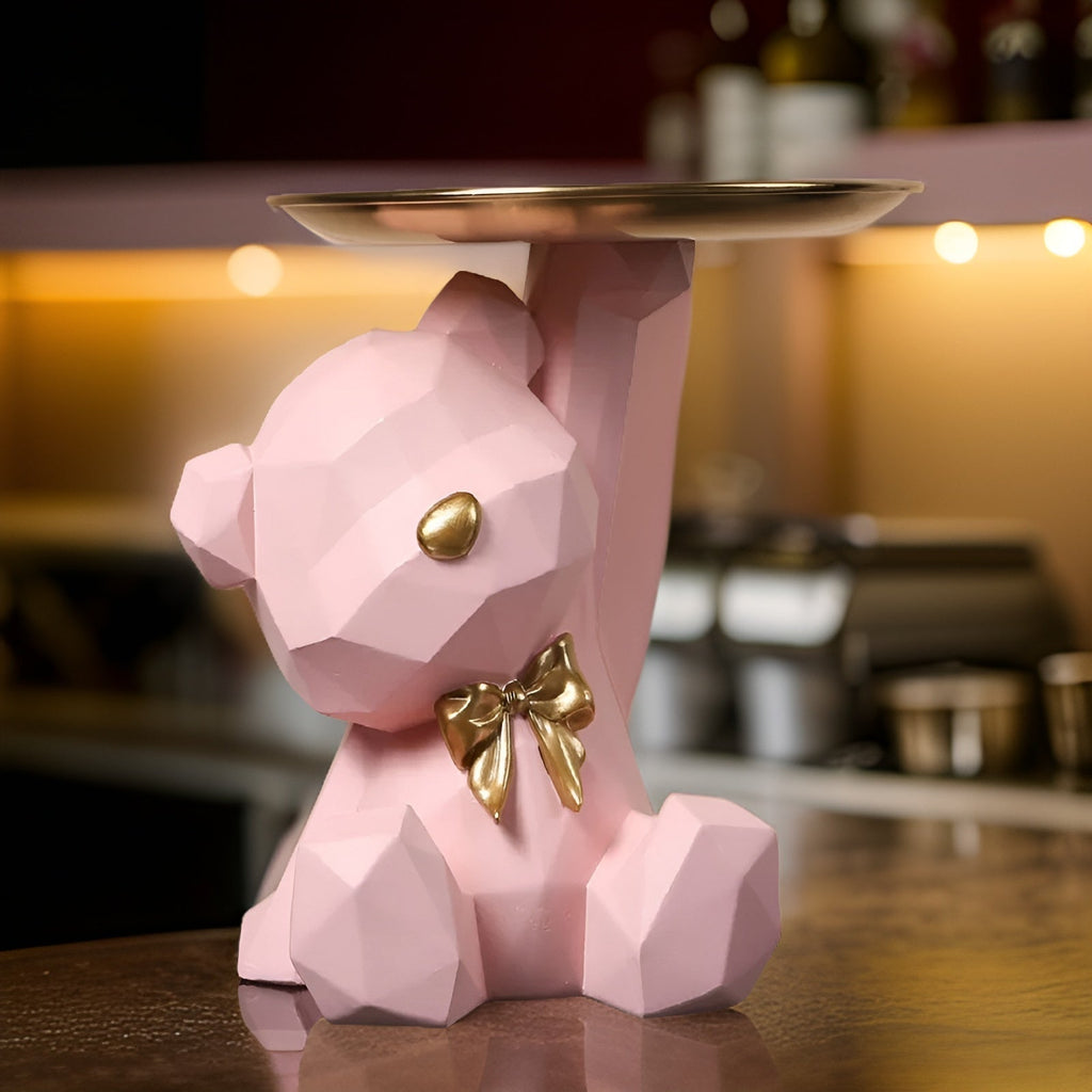 Bandeja de Servicio con Figura de Oso Geométrica de Resina