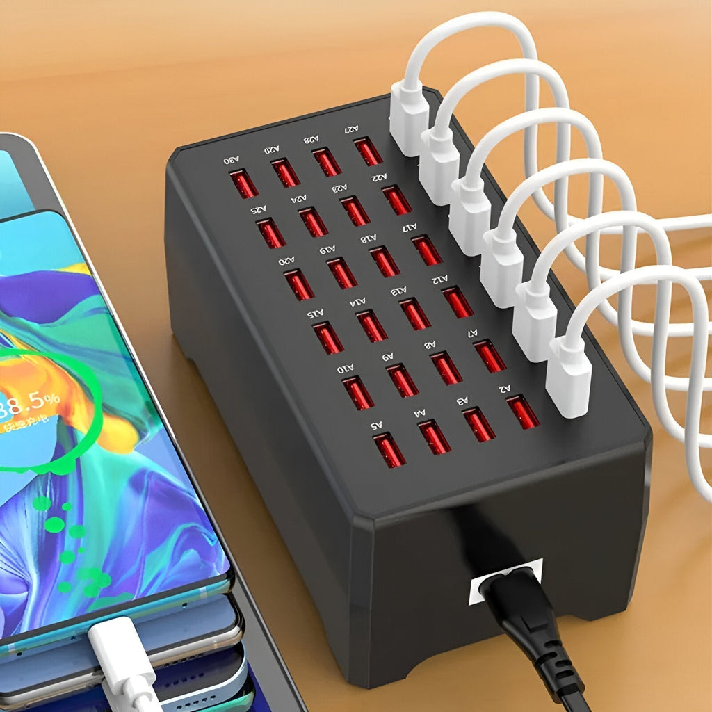 BowLift | PowerPort Pro – Estación de Carga Universal Multi-USB con 30 Puertos (Salida de 150W)