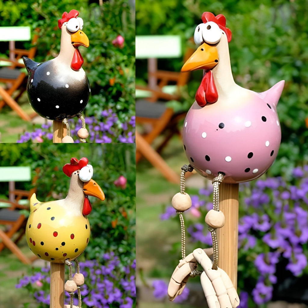 Estatua de Pollo de Grandes Ojos - Artesanía de Resina Resistente a la Intemperie - Estatua de Gallo para Jardín