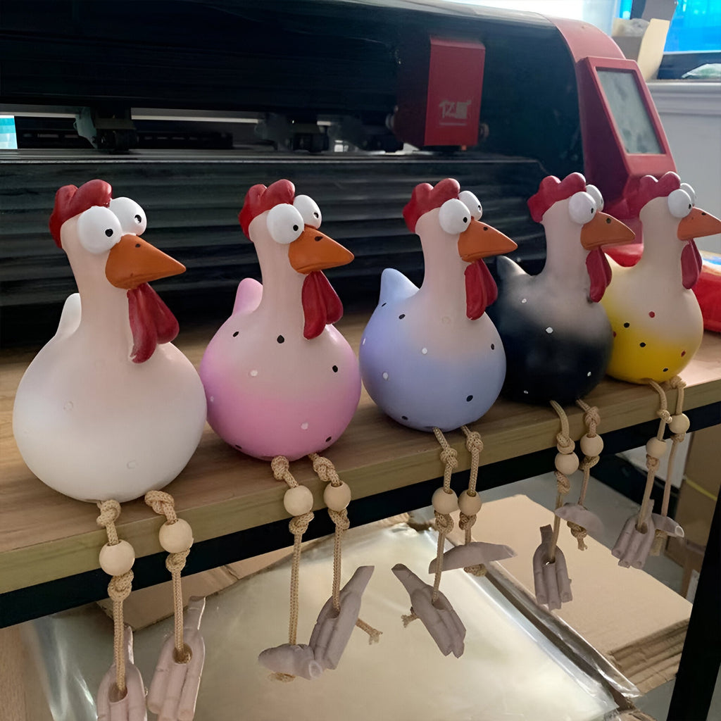 Estatua de Pollo de Grandes Ojos - Artesanía de Resina Resistente a la Intemperie - Estatua de Gallo para Jardín