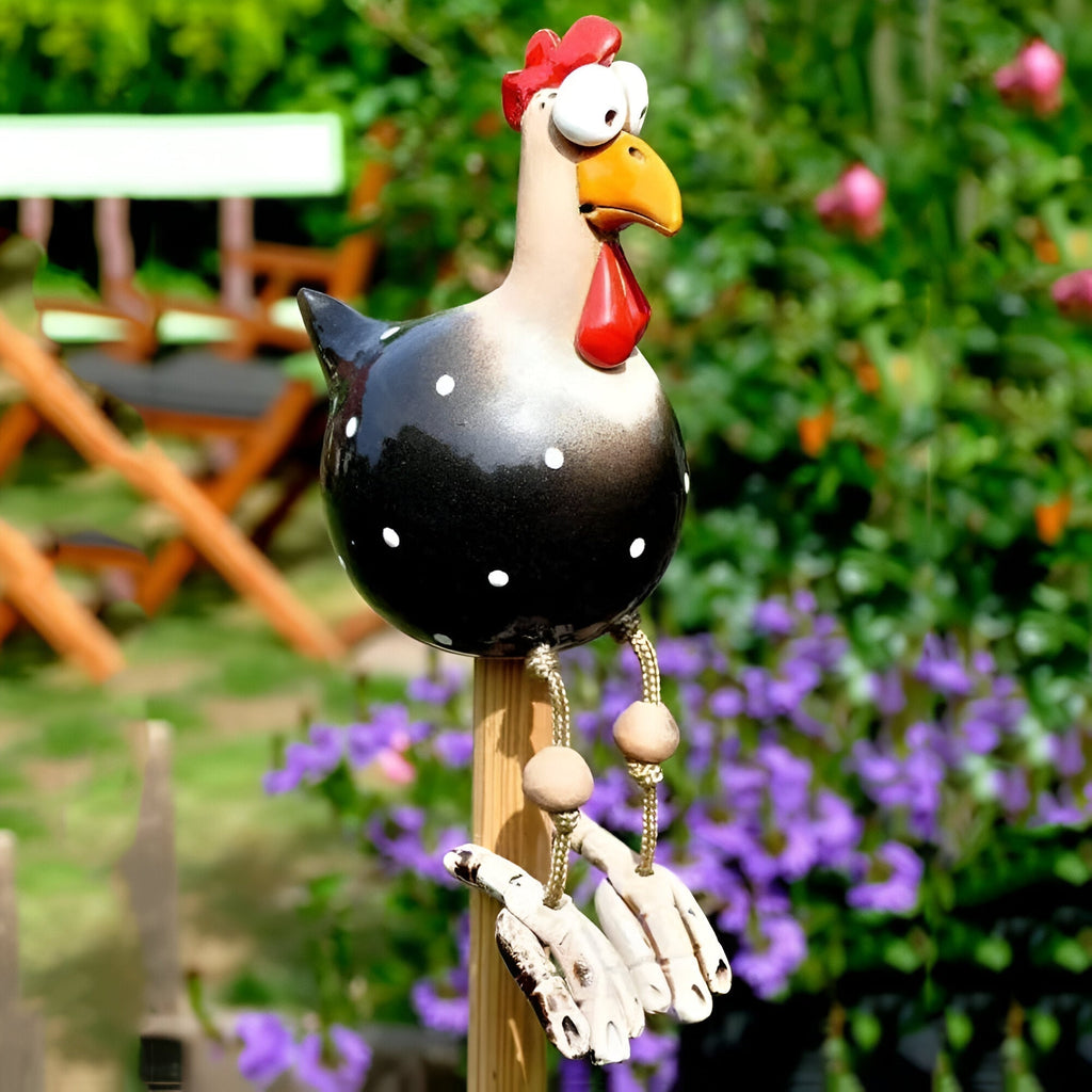 Estatua de Pollo de Grandes Ojos - Artesanía de Resina Resistente a la Intemperie - Estatua de Gallo para Jardín