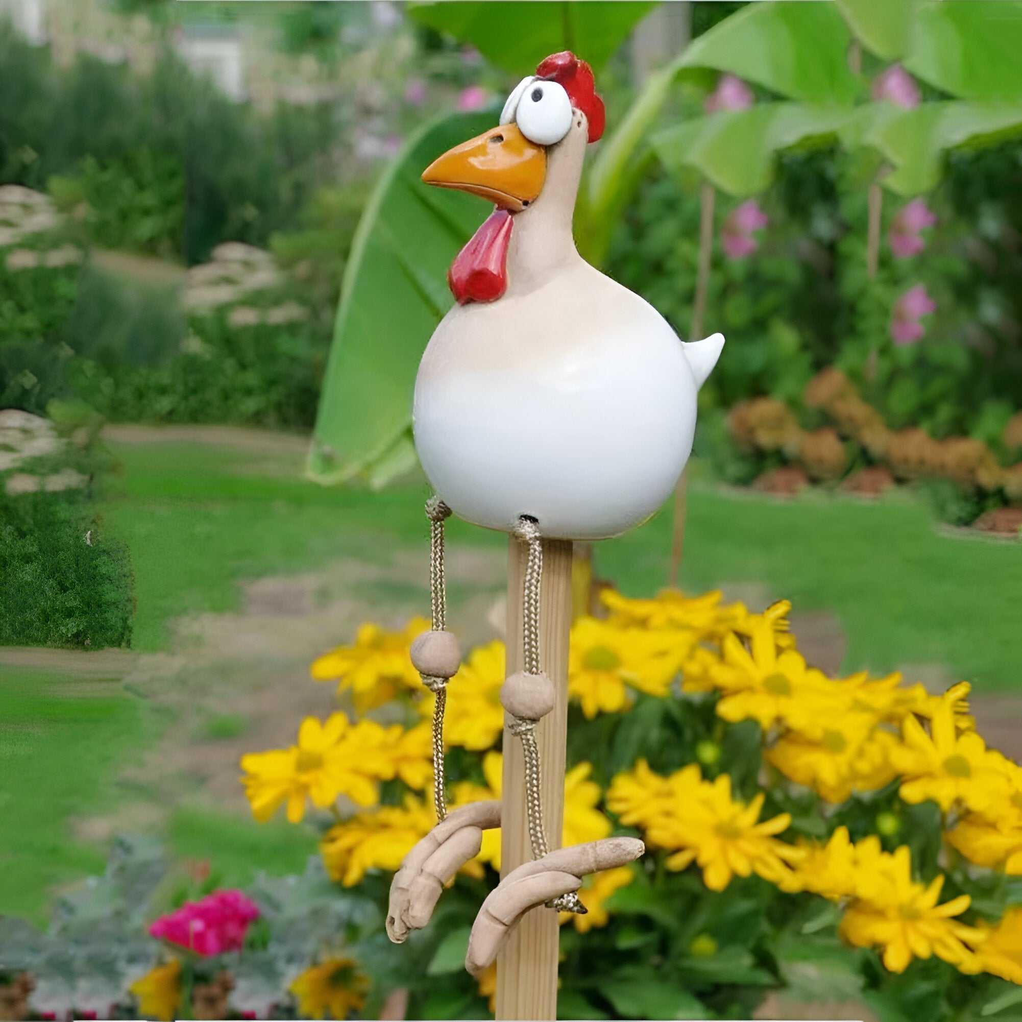 Estatua de Pollo de Grandes Ojos - Artesanía de Resina Resistente a la Intemperie - Estatua de Gallo para Jardín