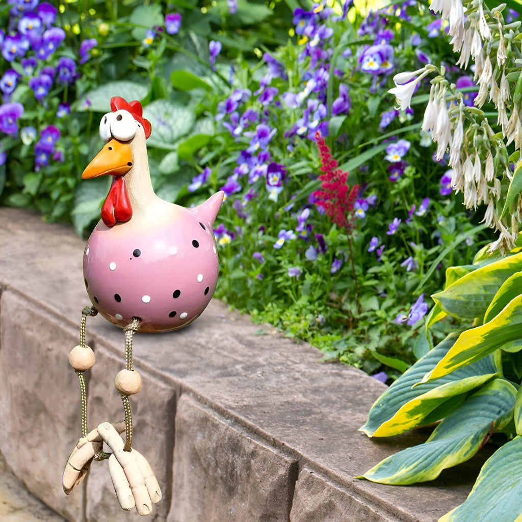 Estatua de Pollo de Grandes Ojos - Artesanía de Resina Resistente a la Intemperie - Estatua de Gallo para Jardín