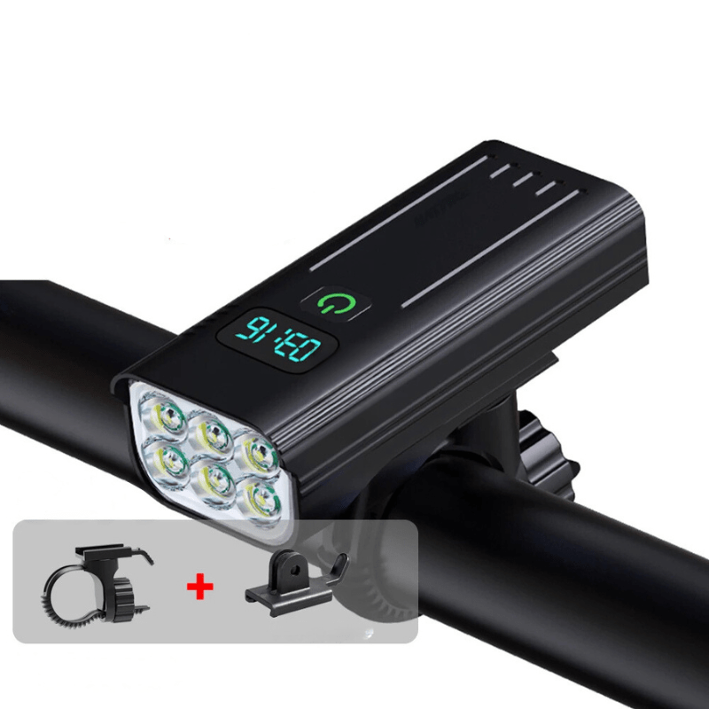 Luz de Bicicleta de 5000 Lúmenes con 12 LEDs y Batería Recargable USB-C