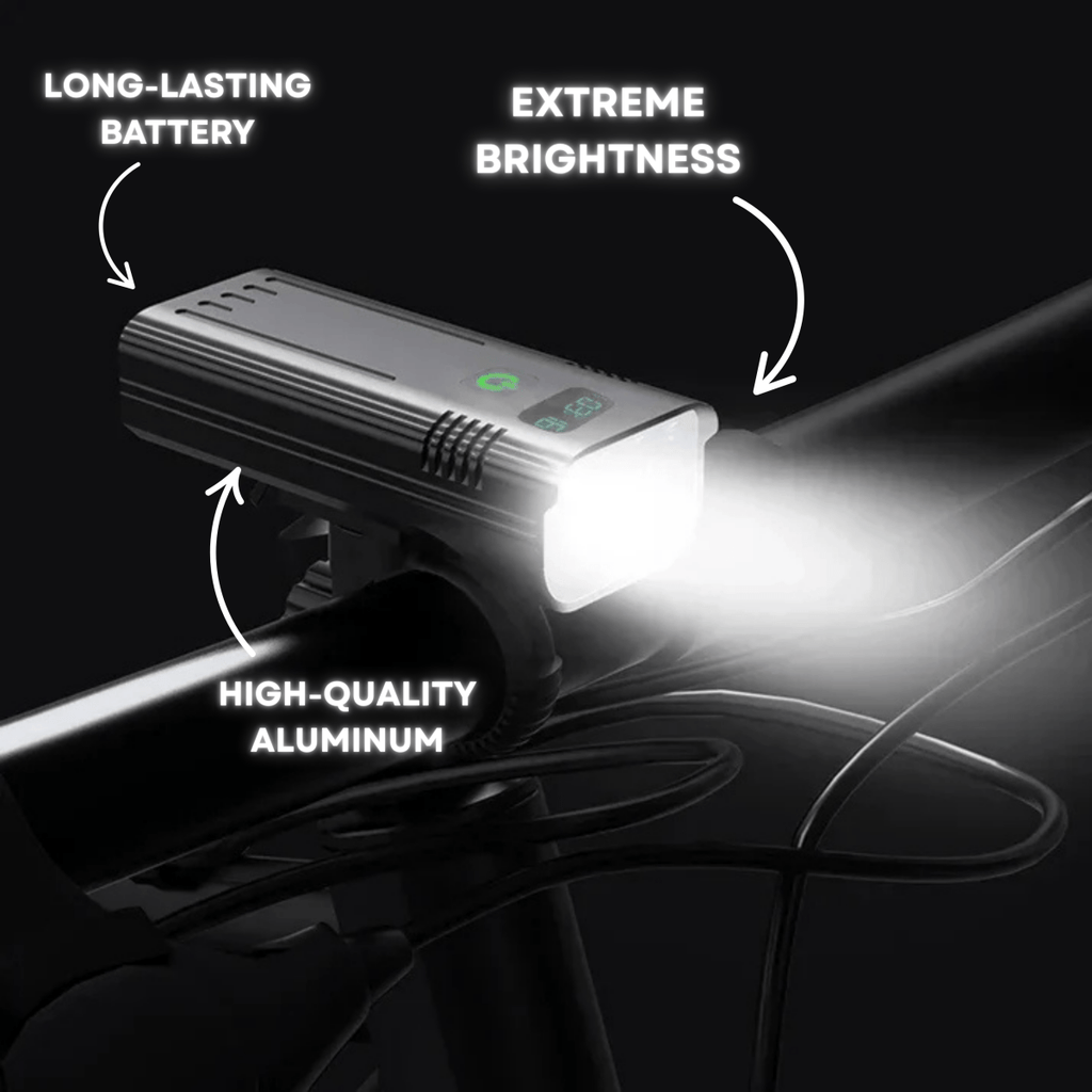 Luz de Bicicleta de 5000 Lúmenes con 12 LEDs y Batería Recargable USB-C