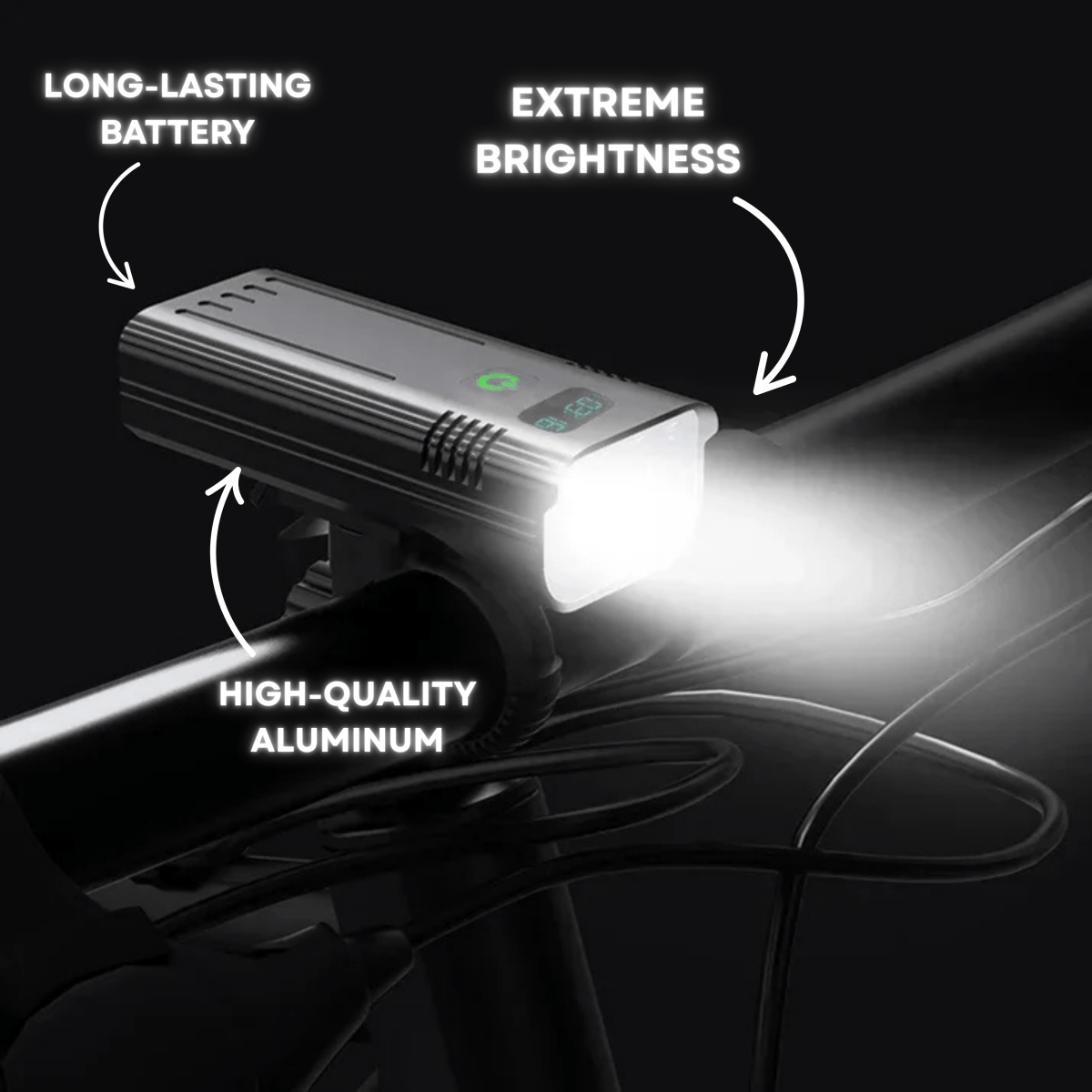 Luz de Bicicleta de 5000 Lúmenes con 12 LEDs y Batería Recargable USB-C