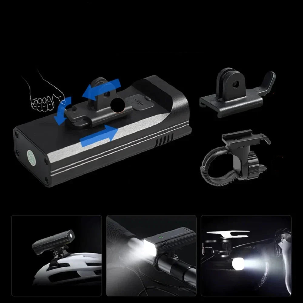 Luz de Bicicleta de 5000 Lúmenes con 12 LEDs y Batería Recargable USB-C