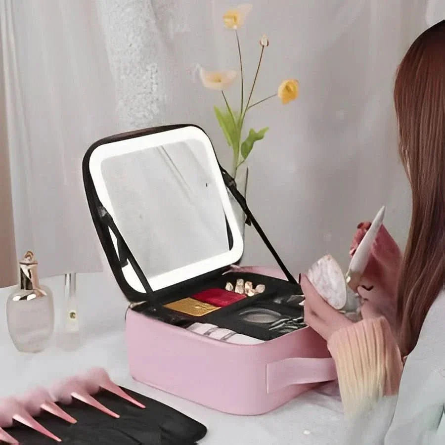MIRRORGLAM – Bolsa de maquillaje portátil con espejo LED para un estilo perfecto