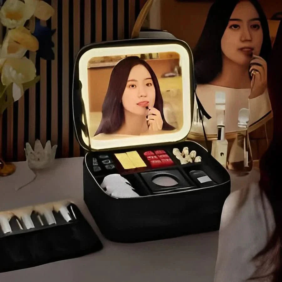 MIRRORGLAM – Bolsa de maquillaje portátil con espejo LED para un estilo perfecto