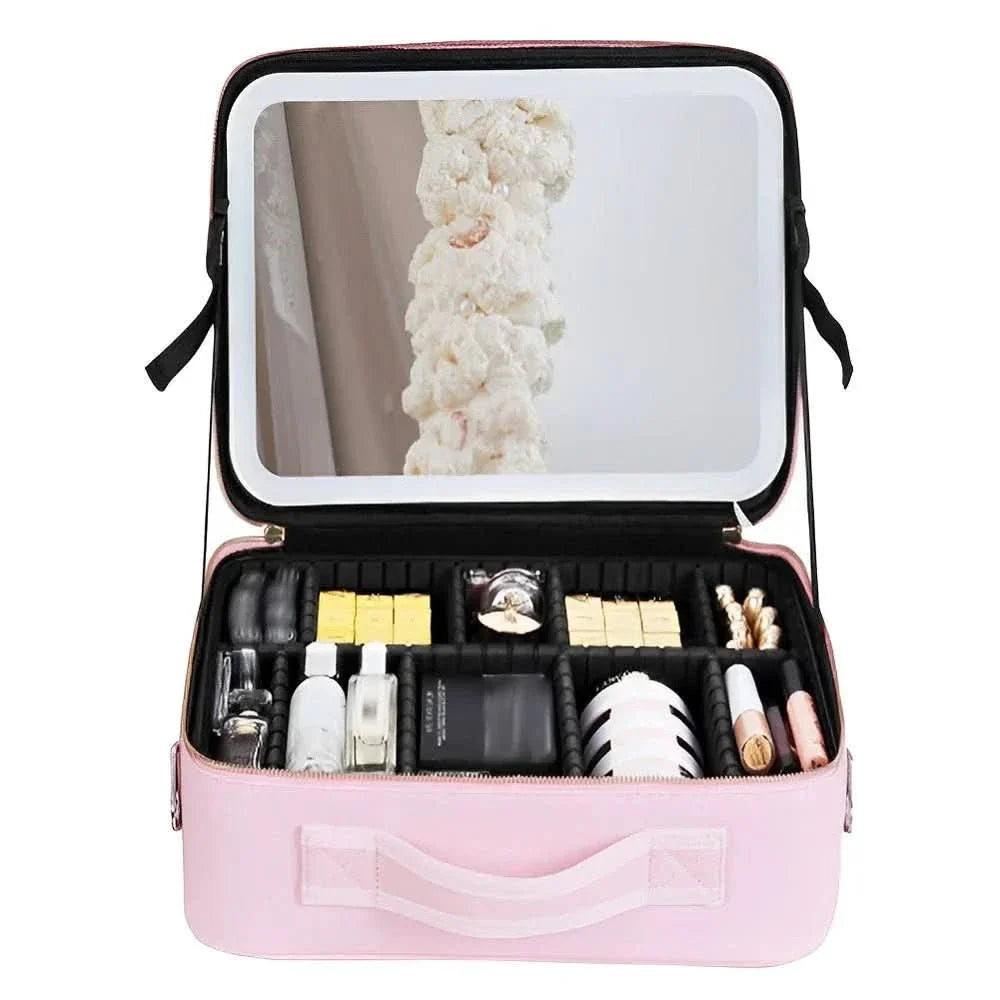 MIRRORGLAM – Bolsa de maquillaje portátil con espejo LED para un estilo perfecto