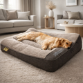 Cojín Ortopédico para Perros Grande – Cama de Perro de Espuma con Memoria de Lujo con Cojín de Cabeza