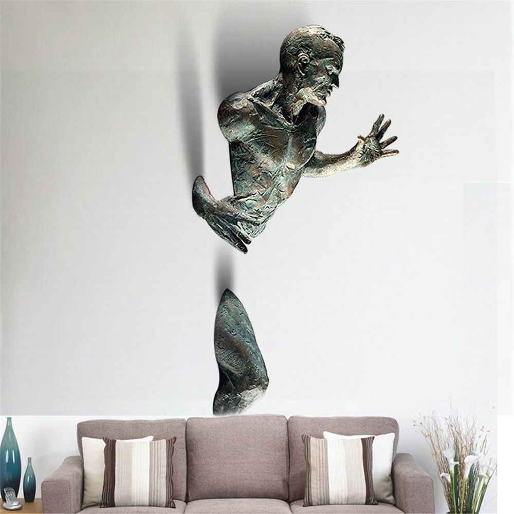 Lisslune | Adorno de Resina de Cobre Artificial Figura Abstracta Arte de Pared Escalador Estatua Escultura 3D a Través de la Pared