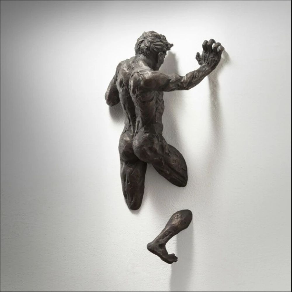 Lisslune | Adorno de Resina de Cobre Artificial Figura Abstracta Arte de Pared Escalador Estatua Escultura 3D a Través de la Pared