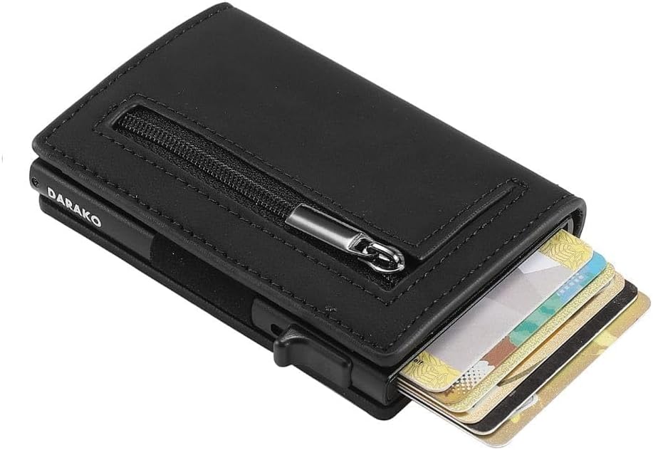 Billetera inteligente con bloqueo RFID y acceso rápido a tarjetas – cuero original y construcción compacta de aluminio