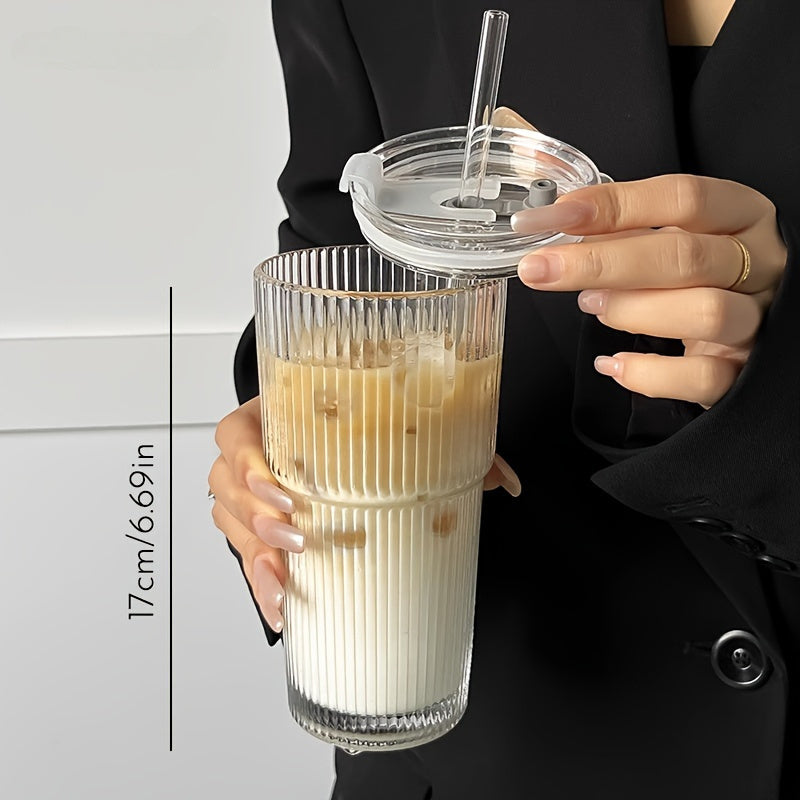 Taza de Café de Vidrio Aislada con Tapa y Pajita para Café y Té