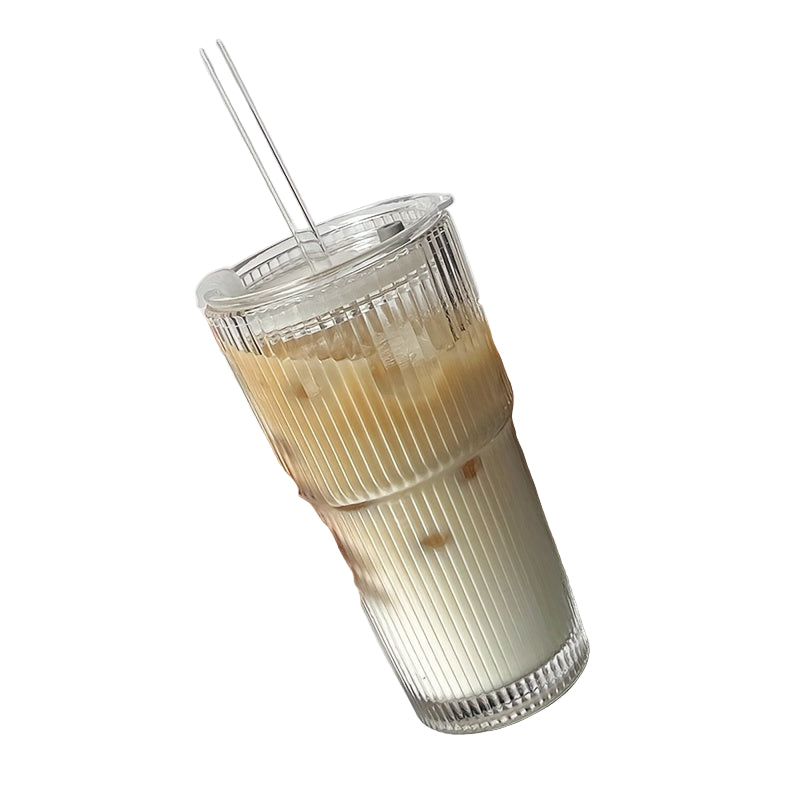 Taza de Café de Vidrio Aislada con Tapa y Pajita para Café y Té