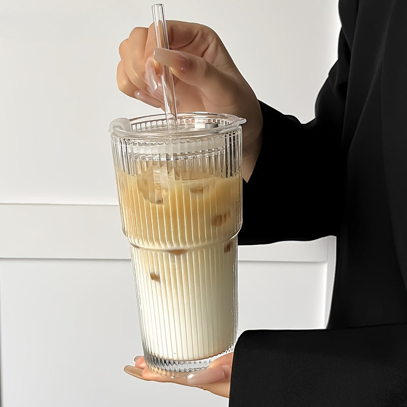 Taza de Café de Vidrio Aislada con Tapa y Pajita para Café y Té
