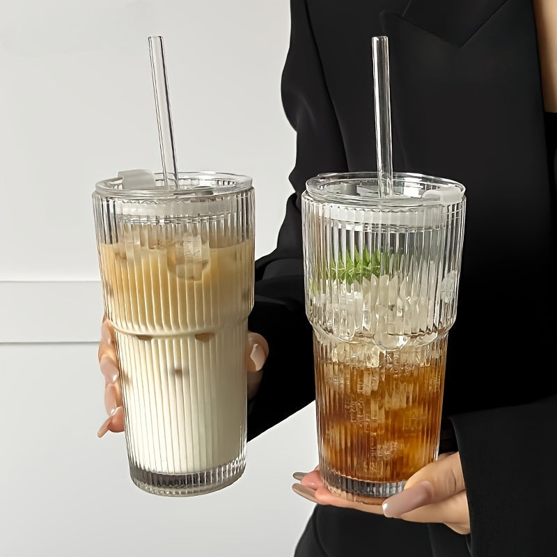 Taza de Café de Vidrio Aislada con Tapa y Pajita para Café y Té