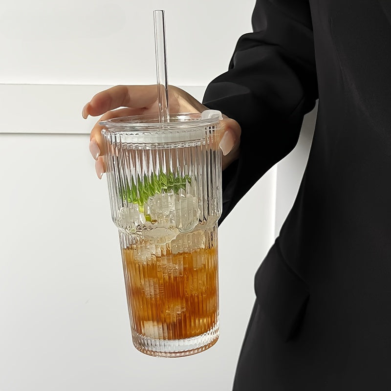 Taza de Café de Vidrio Aislada con Tapa y Pajita para Café y Té
