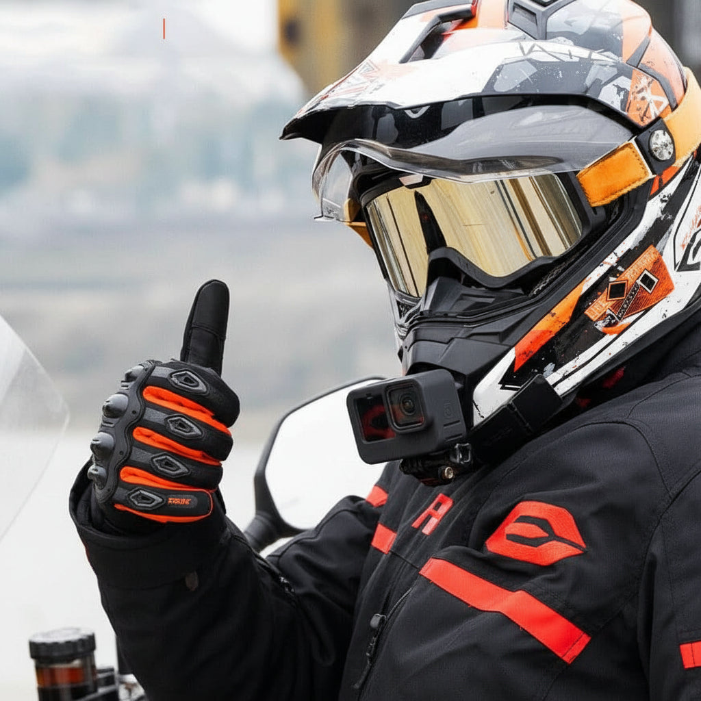 THERMOGRIP Guantes de Moto – Guantes de moto impermeables para invierno con aislamiento de 3 capas y protección de fibra de carbono