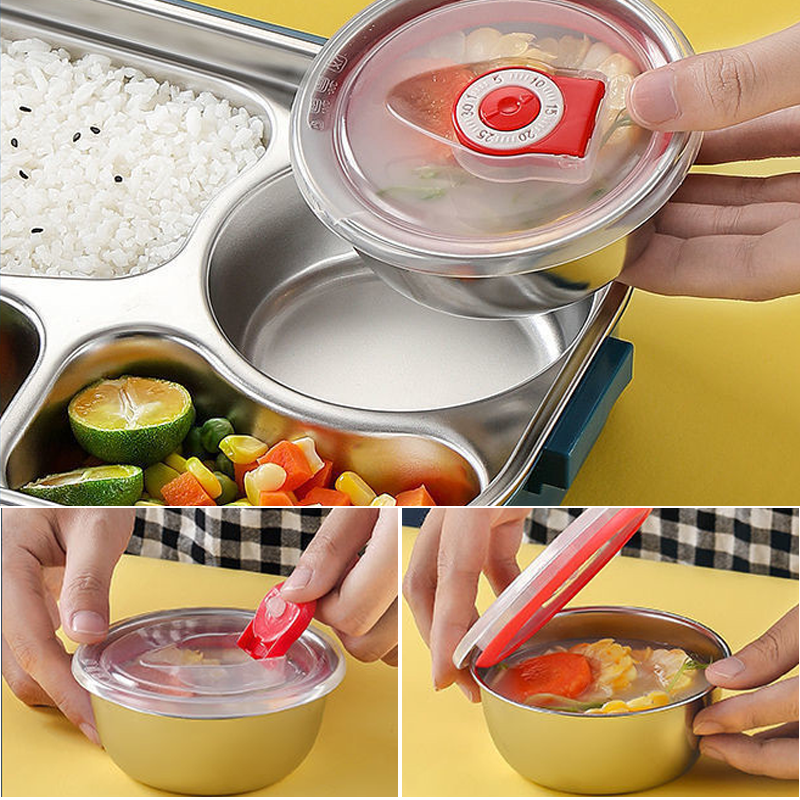 Caja Bento Aislada de Acero Inoxidable para Niños con Compartimentos – Amarillo, Verde, Rosa, Azul