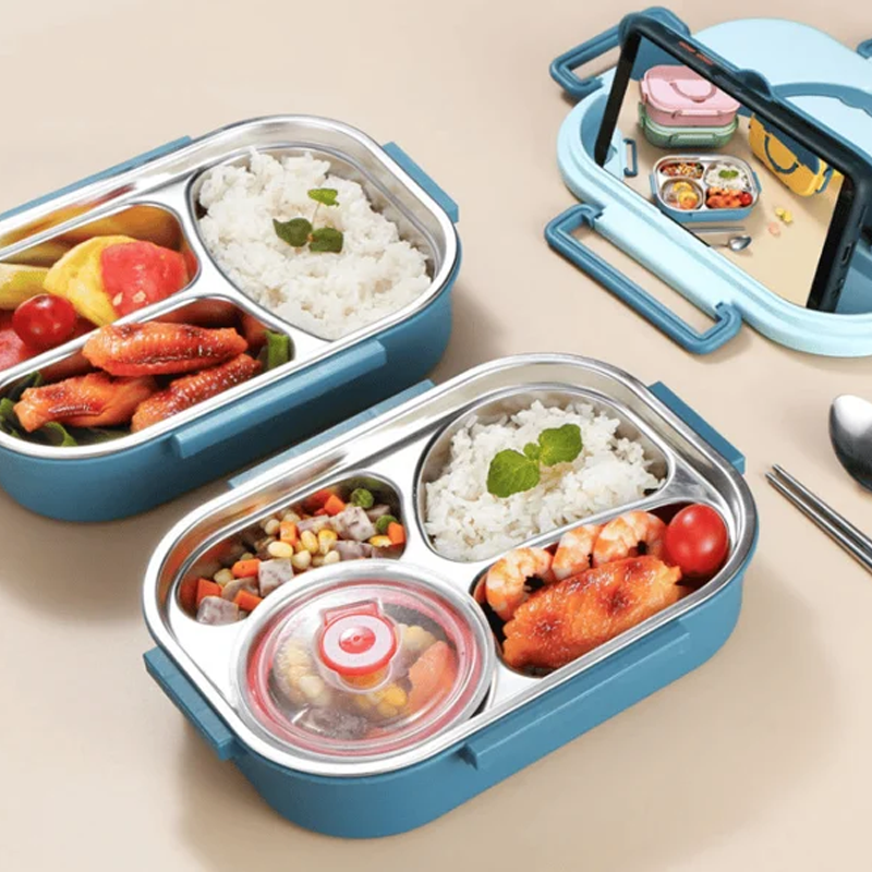 Caja Bento Aislada de Acero Inoxidable para Niños con Compartimentos – Amarillo, Verde, Rosa, Azul