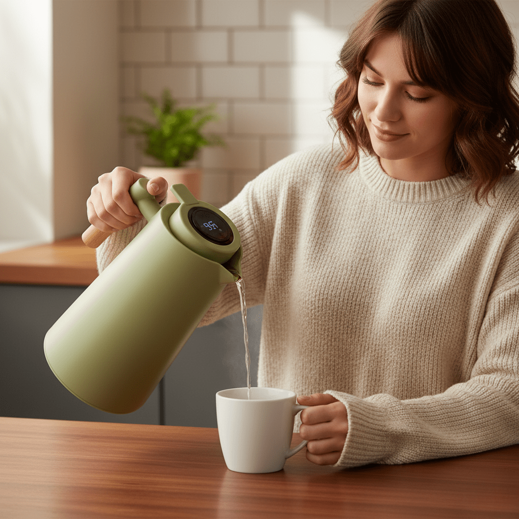 Termo Aislado de Acero Inoxidable con Termómetro – Elegante y Funcional 1L