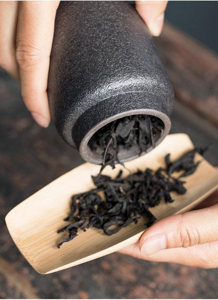 Caddy de Té de Cerámica Japonesa Hecho a Mano Wabi-Sabi de Gres