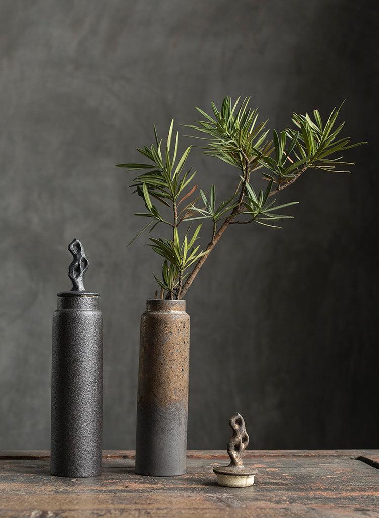 Caddy de Té de Cerámica Japonesa Hecho a Mano Wabi-Sabi de Gres