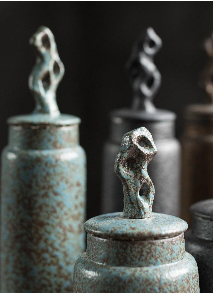 Caddy de Té de Cerámica Japonesa Hecho a Mano Wabi-Sabi de Gres