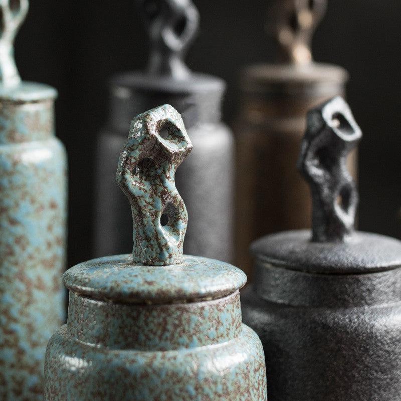 Caddy de Té de Cerámica Japonesa Hecho a Mano Wabi-Sabi de Gres