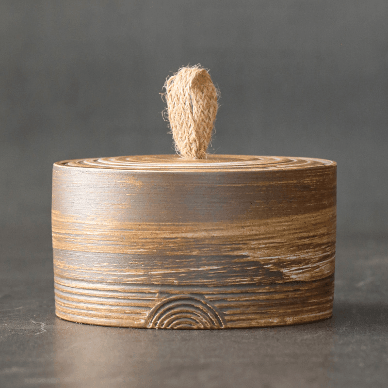 Frasco de Almacenamiento Artesanal Wabi-Sabi de Cerámica Japonesa con Cuerda de Cáñamo
