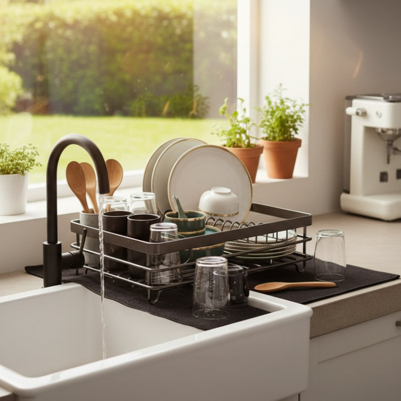 MODULKITCH – Escurridor de Platos Plegable de Acero Inoxidable para Cocinas Compactas y Elegantes