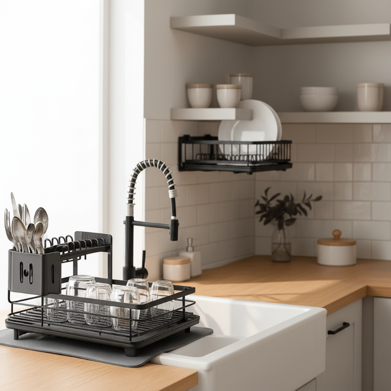 MODULKITCH – Escurridor de Platos Plegable de Acero Inoxidable para Cocinas Compactas y Elegantes