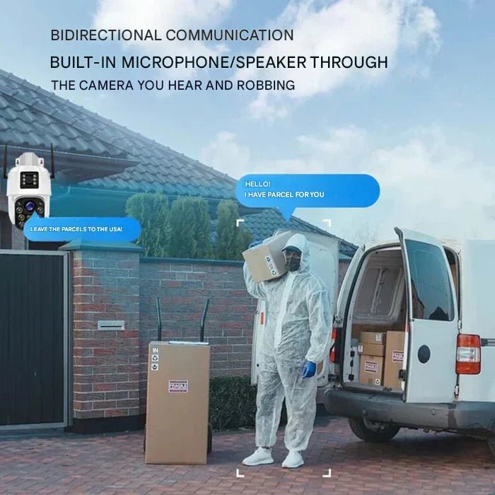 DualGuard Solar 4K – Cámara de seguridad inalámbrica con panel solar y visión panorámica de 360°
