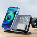 Estación de Carga Rápida 3 en 1 | Dock de Carga Inalámbrica Premium con Reloj Despertador | para Apple iPhone, Watch y AirPods