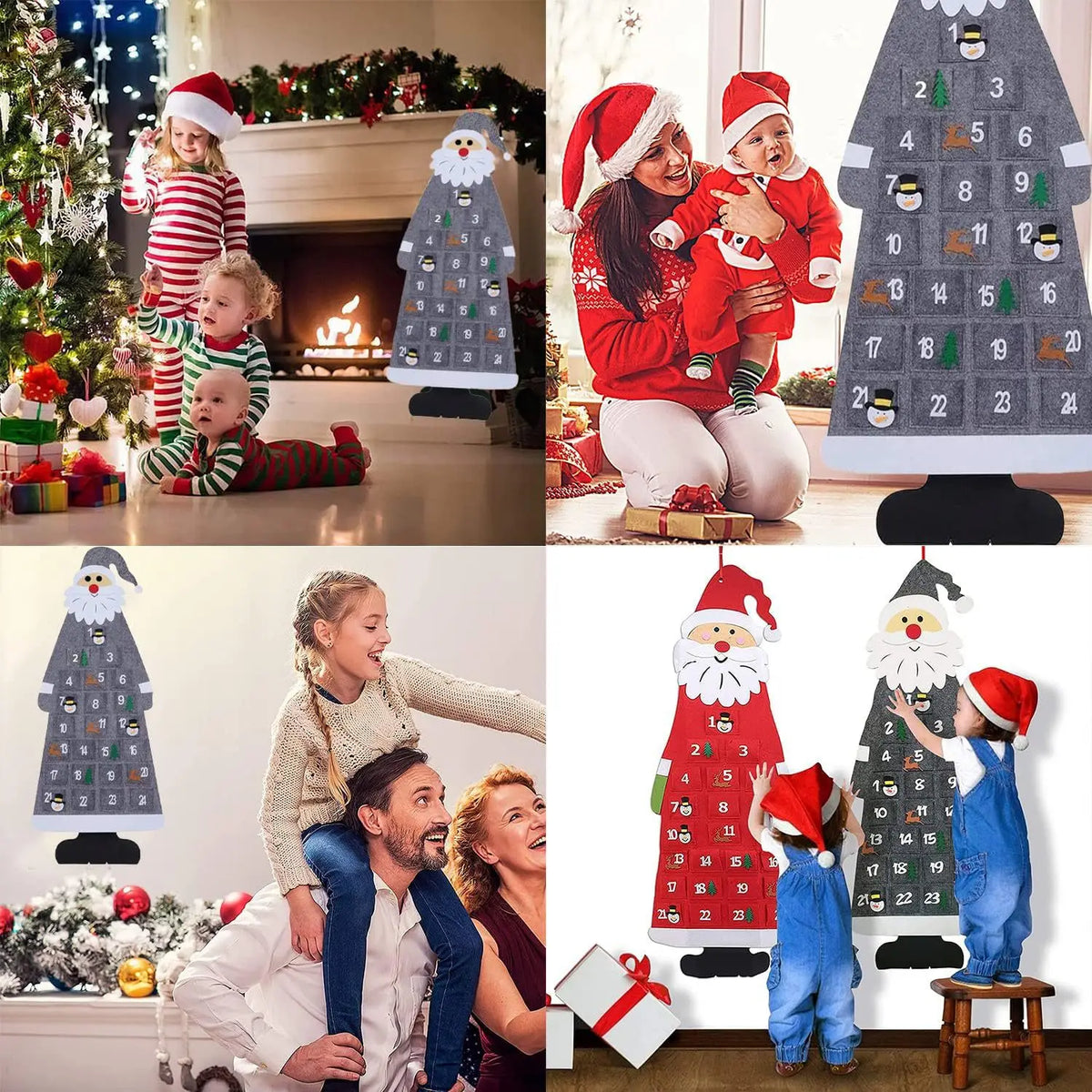 Calendario de Adviento de Fieltro de Santa con 24 Bolsillos para Niños - Decoración Colorida para las Fiestas
