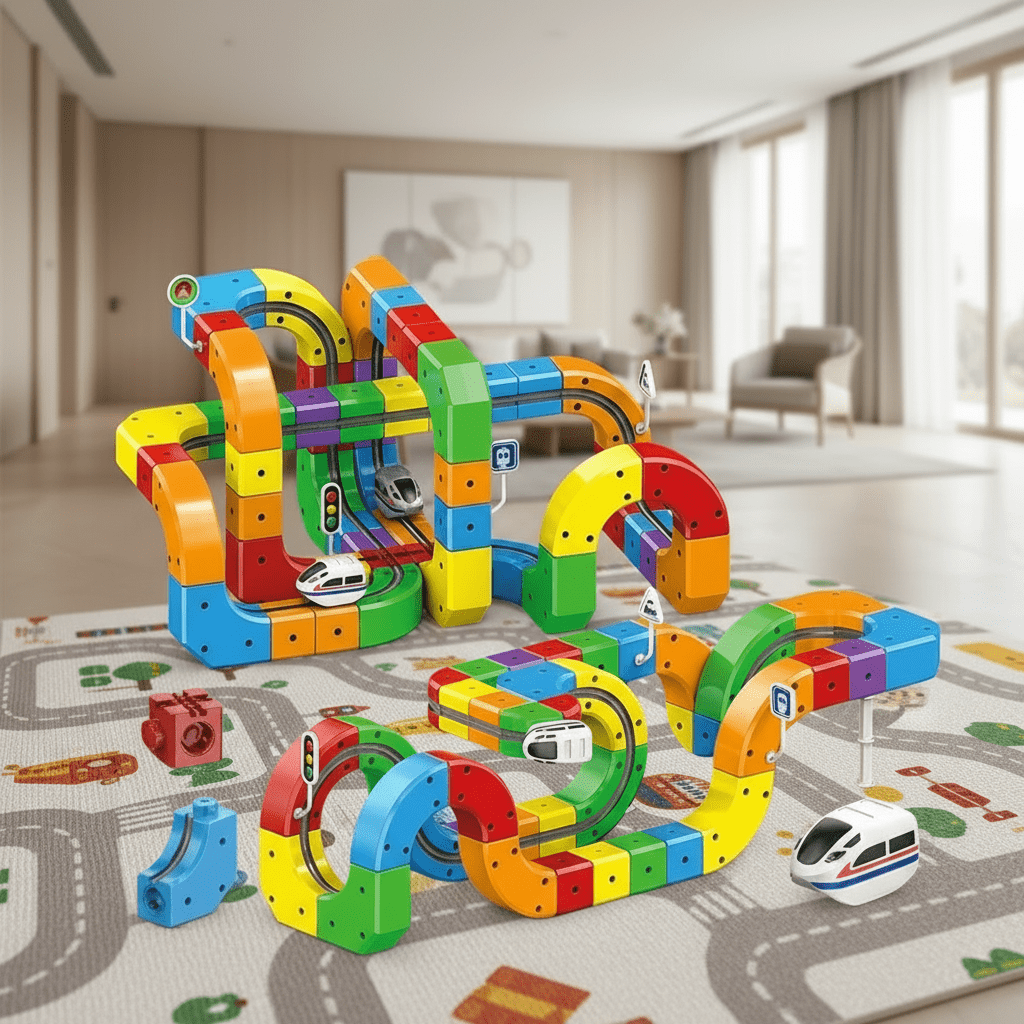 Set de Construcción de Ferrocarriles 3D para Niños con Locomotora Recargable