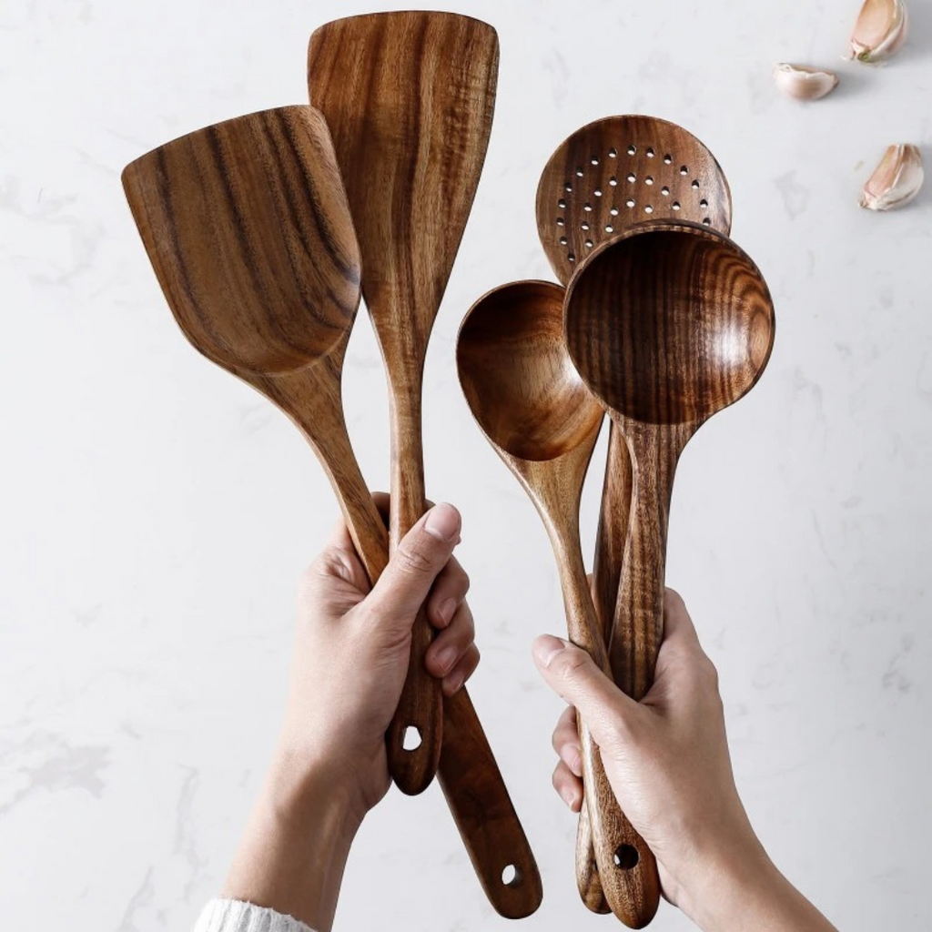 Juego de Utensilios de Cocina de Madera - Diseño Rústico para Cocineros Caseros