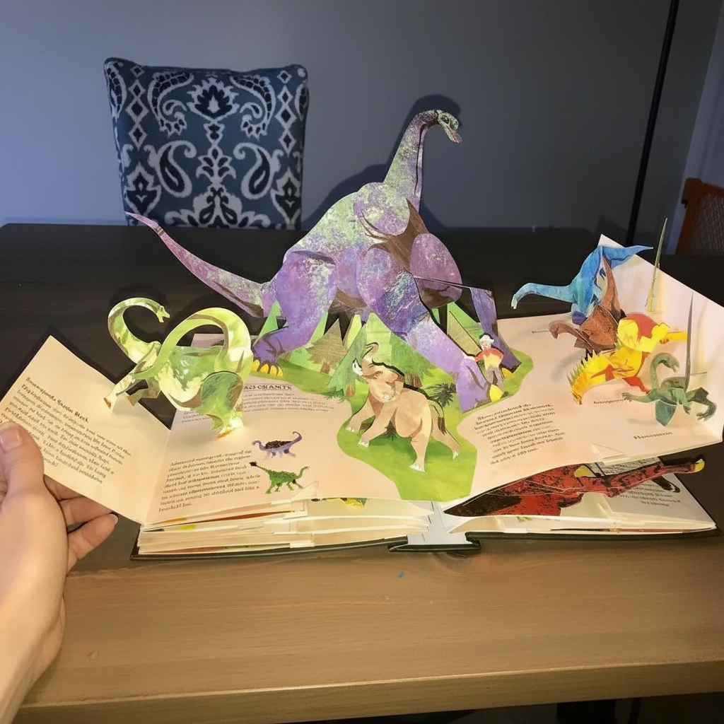 Libro 3D Pop-Up sobre dinosaurios para niños con escenas interactivas – una aventura educativa cautivadora con ilustraciones a todo color