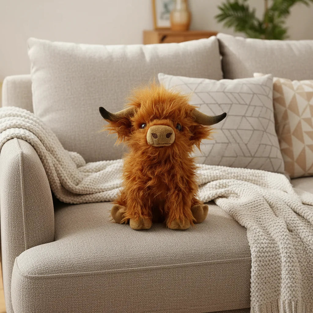 Vaca de las Tierras Altas Acogedora – Vaca de peluche de las Tierras Altas para seguridad, consuelo y decoración elegante