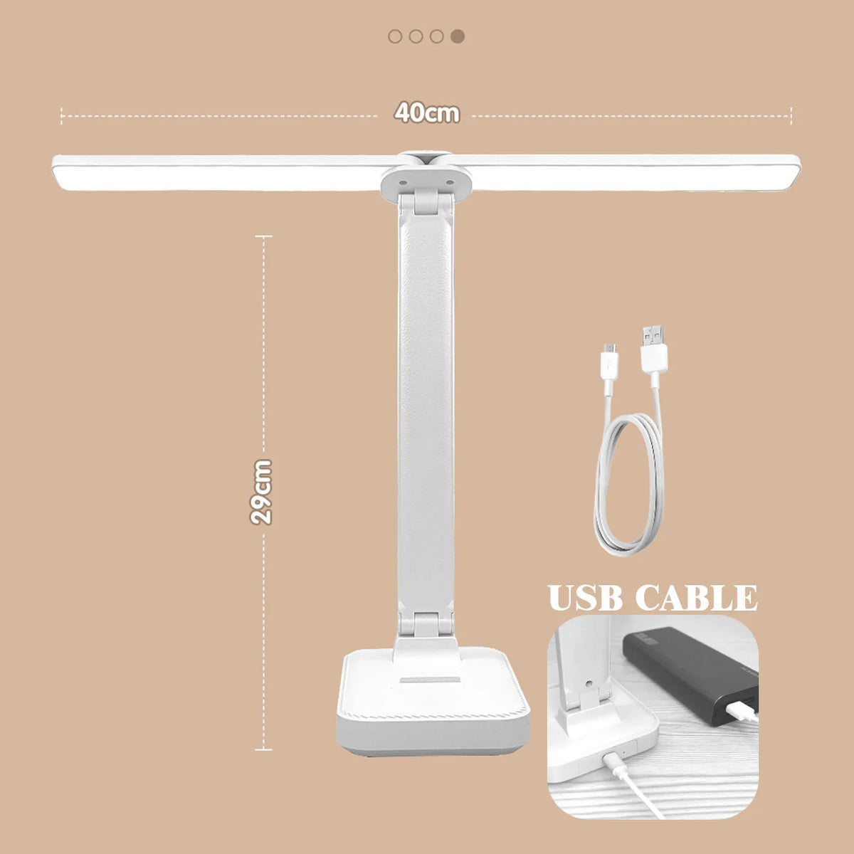 Lámpara de escritorio LED regulable plegable, doble cara, USB/batería