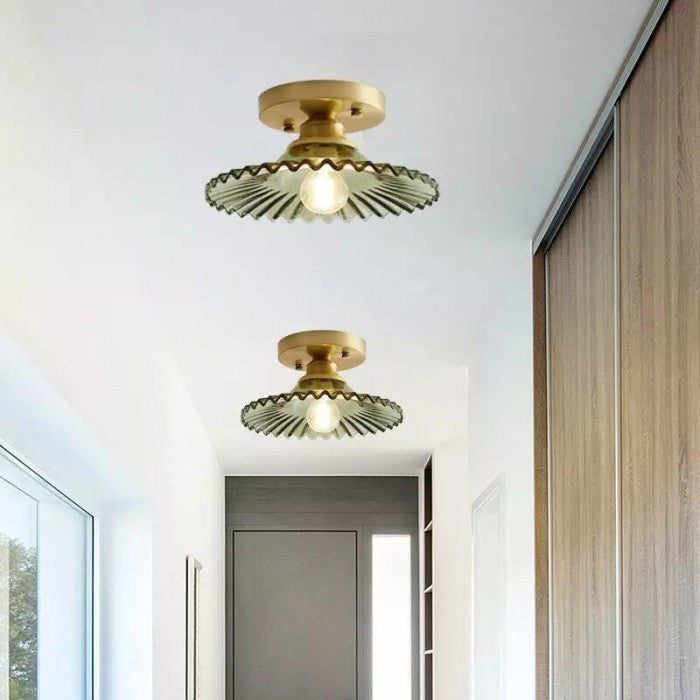 Lámpara de Techo Vintage de Vidrio Transparente, Lámpara Elegante para Dormitorio y Sala de Estar, Lámparas Colgantes de Techo con Diseño Estriado