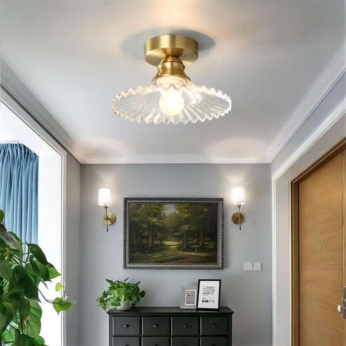 Lámpara de Techo Vintage de Vidrio Transparente, Lámpara Elegante para Dormitorio y Sala de Estar, Lámparas Colgantes de Techo con Diseño Estriado