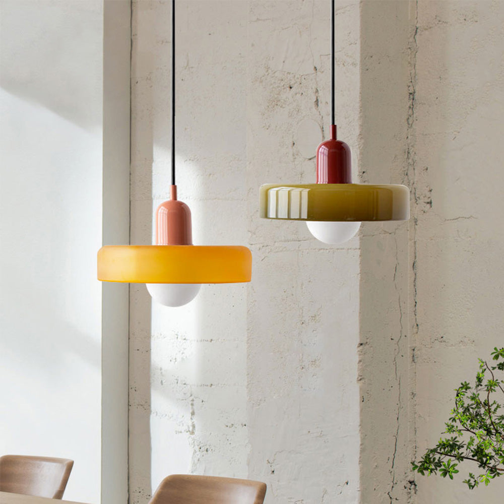 Lámpara Colgante Bauhaus de Vidrio Colorido – Lámpara Moderna para Salón y Araña con Longitud Regulable